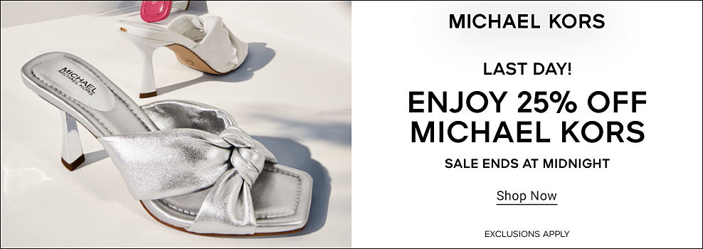Image of silver kitten heel shoes. Michael Kors. Last day. Enjoy 25% off Michael Kors. Sale ends at midnight. Shop now. Exclusions apply