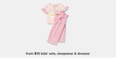 Pink and striped pajama set. From $10 kids' sets, sleepwear and dresses.