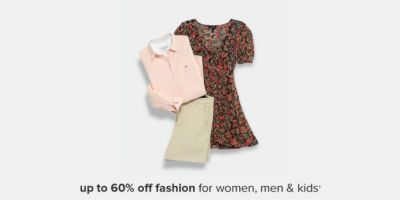 Pink button down, khaki pants, black floral dress. Up to 60% off fashion for women, men & kids. 