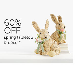 Image of two decorative bunnies. 60% off spring tabletop and decor.s. 