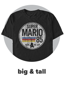 A charcoal gray tee with a white Super Mario 85 graphic. Big and Tall. 