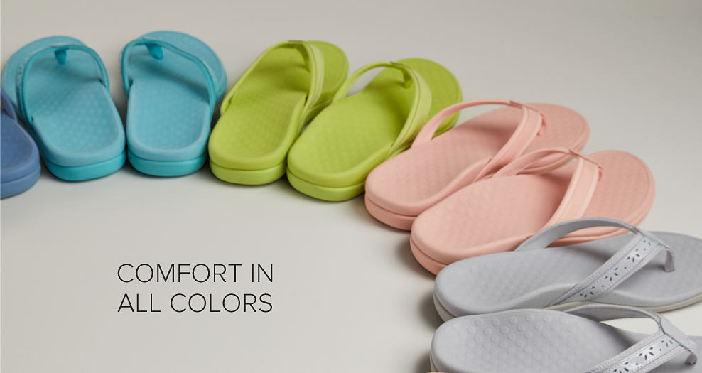 Image of sandals in various colors. Comfort in all colors.