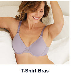 Image of a woman wearing a light purple bra. Shop t-shirt bras.