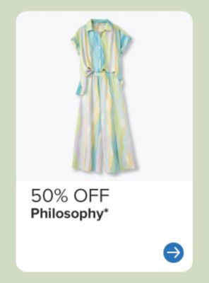 A green and yellow dress. 50% off Philosophy.