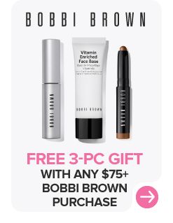 Bobbi Brown logo. Free 3 piece gift with any $75 or more Bobbi Brown purchase.