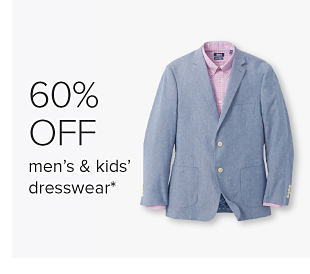 A men's blazer and pink dress shirt. 60% off men's and kids' dresswear.