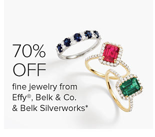 Diamond and gemstone rings. 70% off fine jewelry from Effy, Belk and Company and Belk Silverworks.