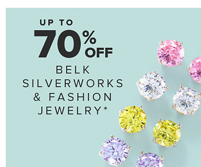 Assortment of colorful gemstone earrings. Up to 70% off Belk Silverworks and fashion jewelry. 