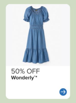 A blue dress. 50% off Wonderly.