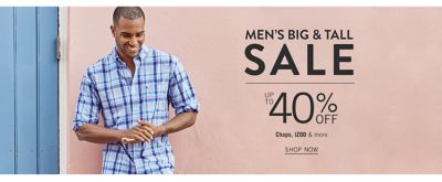 A man wearing a blue & white plaid long sleeved button front shirt. Big & Tall Sale. Up to 40% off Chaps, Izod & more. Shop now.