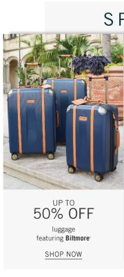 Spring Home Savings. 3 navy wheeled suitcases with brown trim. Up to 50% off luggage featuring Biltmore. Shop now.
