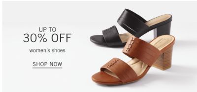 A black leather chunky heeled sandal & a brown leather chunky heeled sandal. Up to 30% off women's shoes. Shop now.