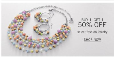 A silver tone & multi colored beaded multi row necklace & silver tone & multi colored beaded earrings. Buy 1, Get 1 50% off select fashion jewelry. Free or discounted items must be of equal or lesser value. Shop now.