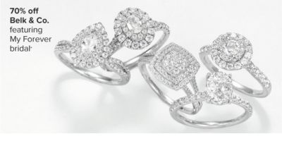 A collection of different styles of diamond wedding rings. 70% off My Forever Bridal.