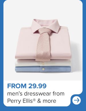 A stack of men's dress shirts. From 29.99 men's dresswear from Perry Ellis and more.