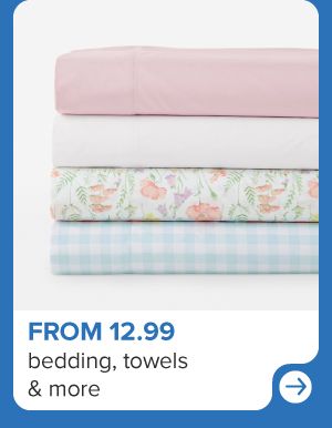 A stack of folded sheets. From 12.99 bedding, towels and more.