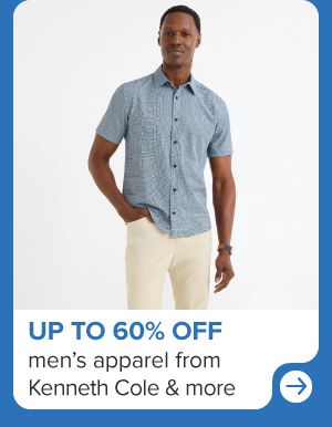 A man in a light blue shirt and khaki shorts. Up to 60% off men's apparel from Kenneth Cole and mroe.