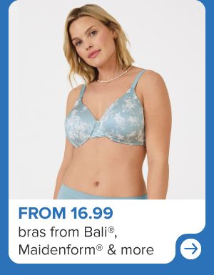 A woman in a blue bra and panty set. From 16.99 bras from Maidenform, Parisian and more.