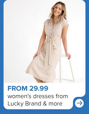 A woman in a tan dress. From 29.99 women's dresses from Lucky Brand and more.