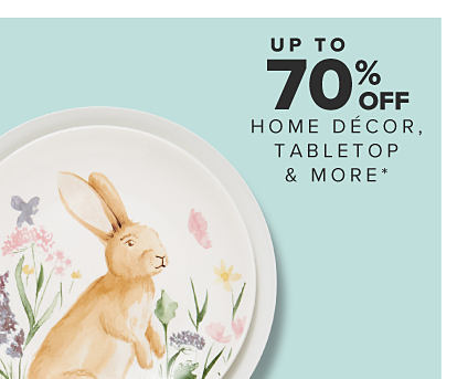 Image of a white plate with a bunny and flowers on it. Up to 70% off home decor, tabletop and more.