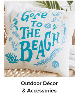An image of an outdoor pillow that says gone to the beach. Shop outdoor decor and accessories.