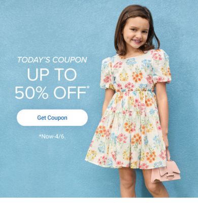 Today's coupon. Up to 50% off. Get coupon. Now to April 6.