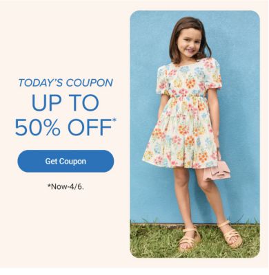 Today's coupon. Up to 50% off. Get coupon. Now to April 6.