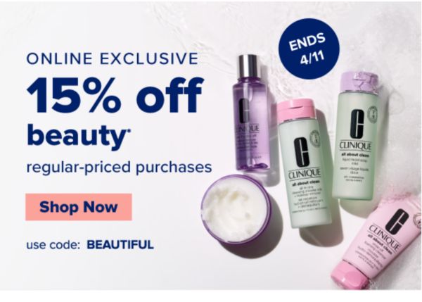 Online Exclusive. 15% off beauty regular-priced purchases. Use Code: BEAUTIFUL. Ends 4/11. Shop Now.