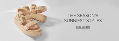A pair of woven platform sandals. The season's sunniest styles. Shop sandals.