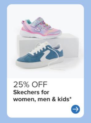 Two styles of Skechers shoes. 25% off Skechers for women, men and kids.