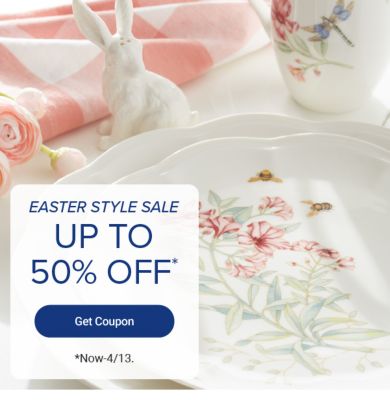 Easter style sale. Up to 50% off. Get coupon. Now to April 13.