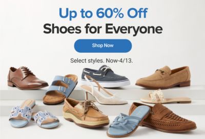 An assortment of men's and women's shoes in browns and blues. Yellowbox, Madden Girl, Crown and Ivy and Naturalizer. Up to 60% off shoes for everyone. Shop now.
