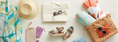 An image featuring a variety of beachwear and accessories.