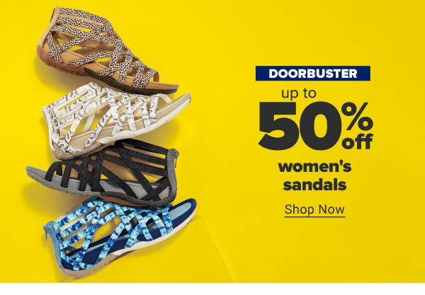 Doorbuster - Up to 50% off women's sandals. Shop Now.