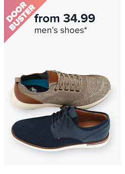 Doorbuster. From 34.99 men's shoes. Image of two men's shoes.