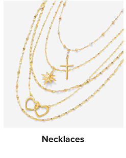 Image of various gold necklaces. Shop necklaces.