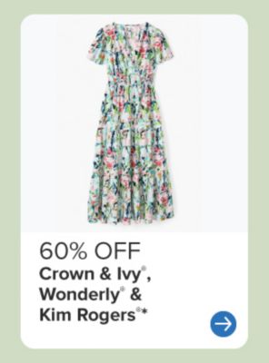 A floral dress. 60% off Crown and Ivy, Wonderly and Kim Rogers. 