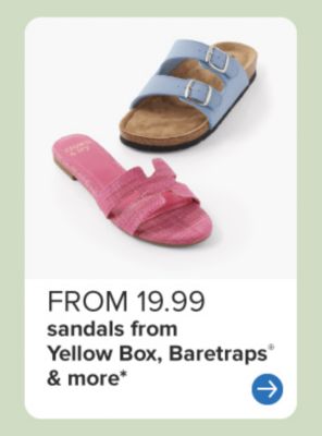 A blue sandal and pink sandal. From 19.99 sandals from Yellow Box, Baretraps and more.