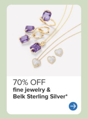 Purple gemstone jewelry and heart jewelry. 70% off fine jewelry and Belk Sterling Silver.