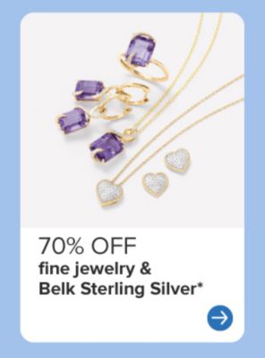 Purple gemstone jewelry and heart jewelry. 70% off fine jewelry and Belk Sterling Silver.