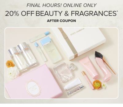 Online only. 20% off beauty and fragrances after coupon. Exclusions apply.