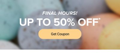 Today's coupon. Up to 50% off. Get coupon. Now to April 20th.