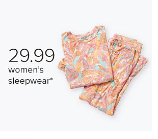 Image of a colorful pajama set. $29.99 women's sleepwear. 