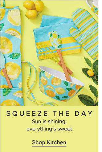 Image of lemon print kitchen tools SQUEEZE THE DAY Sun is shining, everything's sweet Shop Kitchen