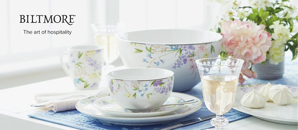 Matching floral bowl, plate and mug set. So fresh and so spring. Biltmore. The art of hospitality