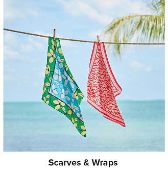 An image of two scarves on a clothes line. Shop scarves and wraps.
