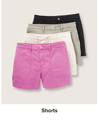 An image of four pairs of shorts in a variety of colors. Shop shorts.