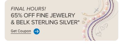 Now to April 27. 65% off fine jewelry and Belk Sterling Silver. Get coupon. Image of various necklaces and earrings.