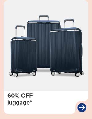 A trio of rolling suitcases. 60% off luggage.