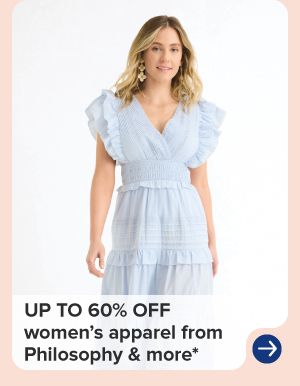 A women in a blue dress. Up to 60% off women's apparel from Phillosphy and more.